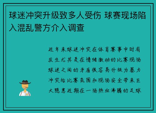 球迷冲突升级致多人受伤 球赛现场陷入混乱警方介入调查